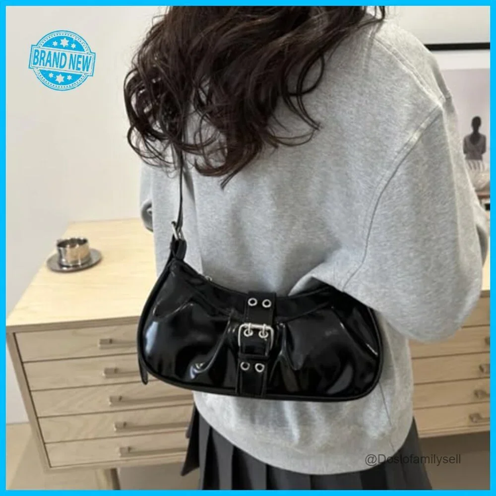 Y2K Hobo Shoulder Bag PU Leather Small Clutch Top Handle Purse Punk Vintage